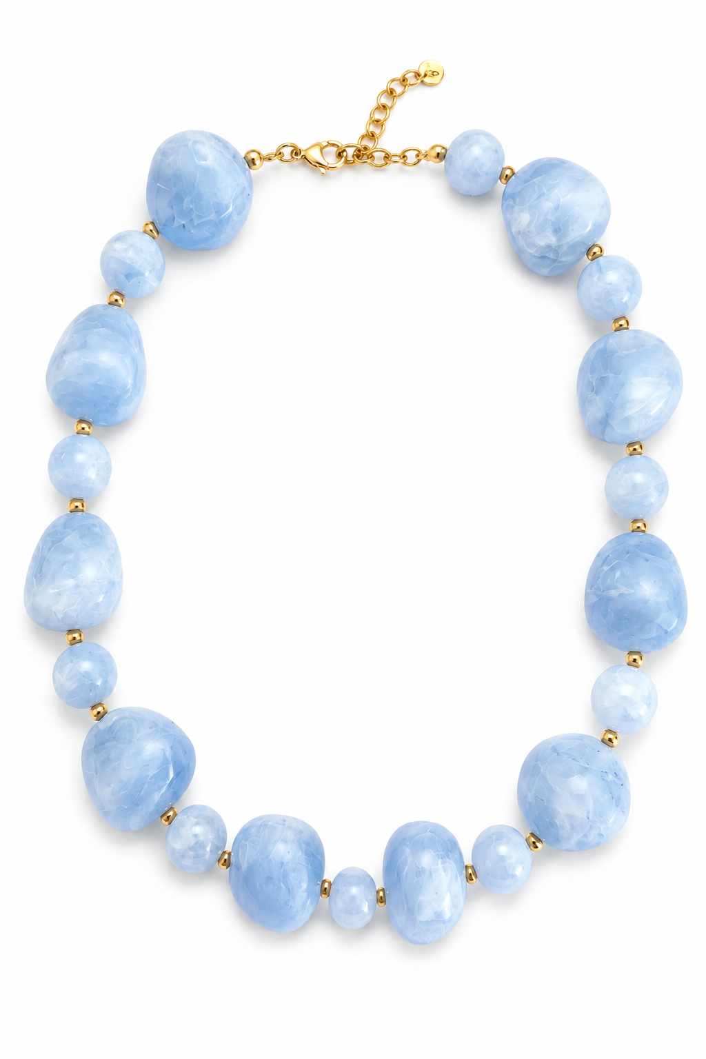 So Cute By Dimi Pebble Harmony Necklace με εναλλασσόμενες μεγάλες βοτσαλωτές και μικρές στρογγυλές χάντρες και χρυσές λεπτομέρειες από ανοξείδωτο ατσάλι