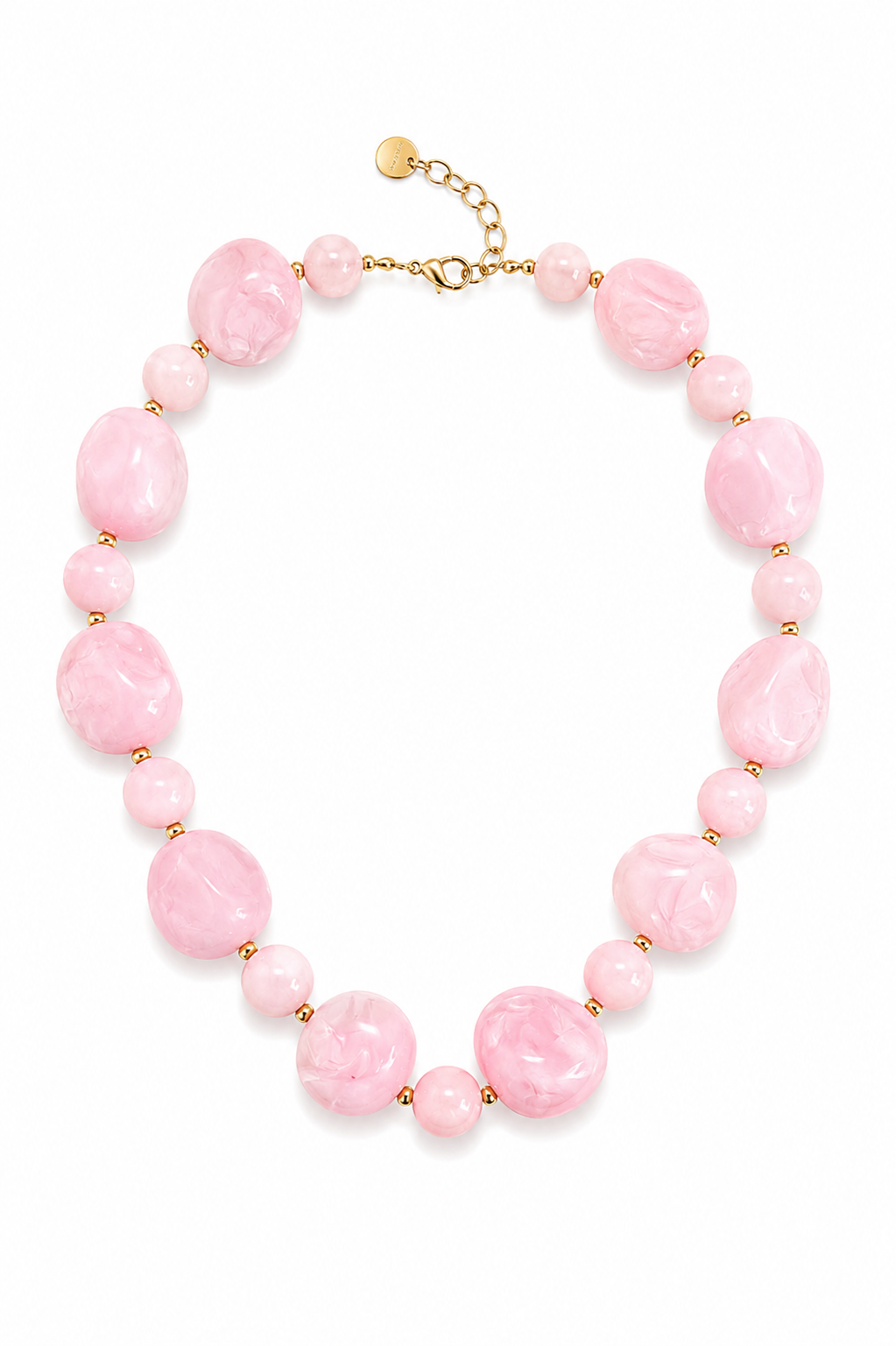 So Cute By Dimi Pebble Harmony Necklace με εναλλασσόμενες μεγάλες βοτσαλωτές και μικρές στρογγυλές χάντρες και χρυσές λεπτομέρειες από ανοξείδωτο ατσάλι