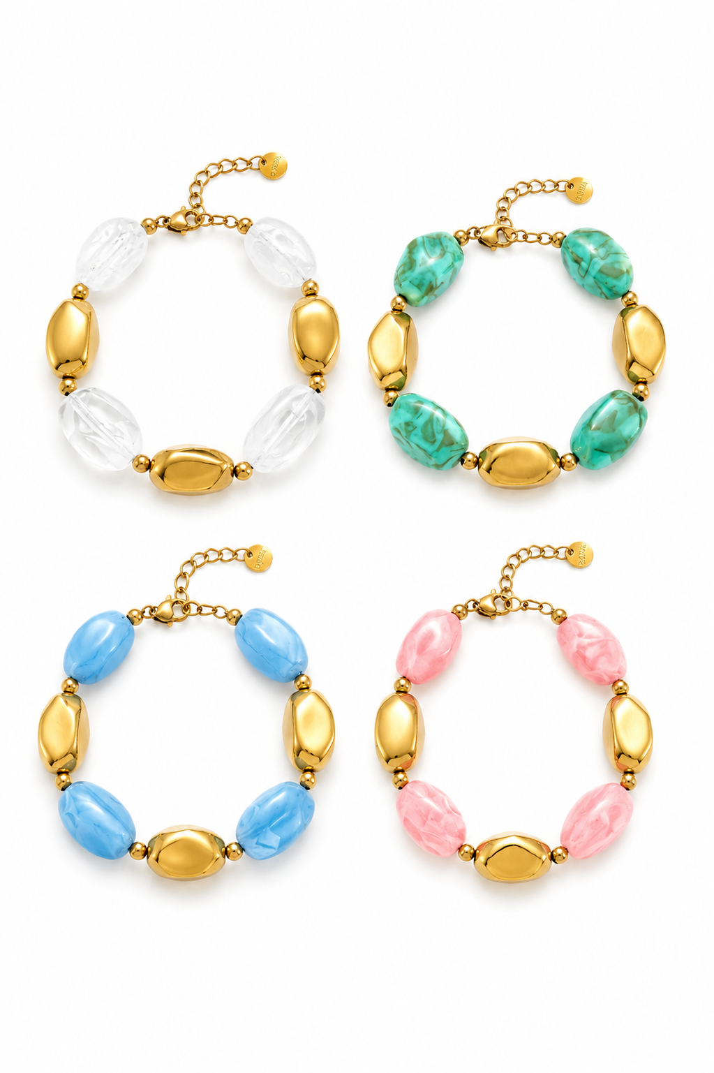 So Cute by Dimi Pebble Luxe Bracelet με χρυσά ατσάλινα στοιχεία και οβάλ pebble χάντρες σε μαρμάρινη υφή