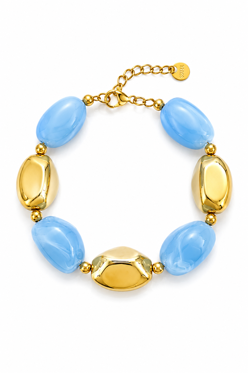 So Cute by Dimi Pebble Luxe Bracelet με χρυσά ατσάλινα στοιχεία και οβάλ pebble χάντρες σε μαρμάρινη υφή