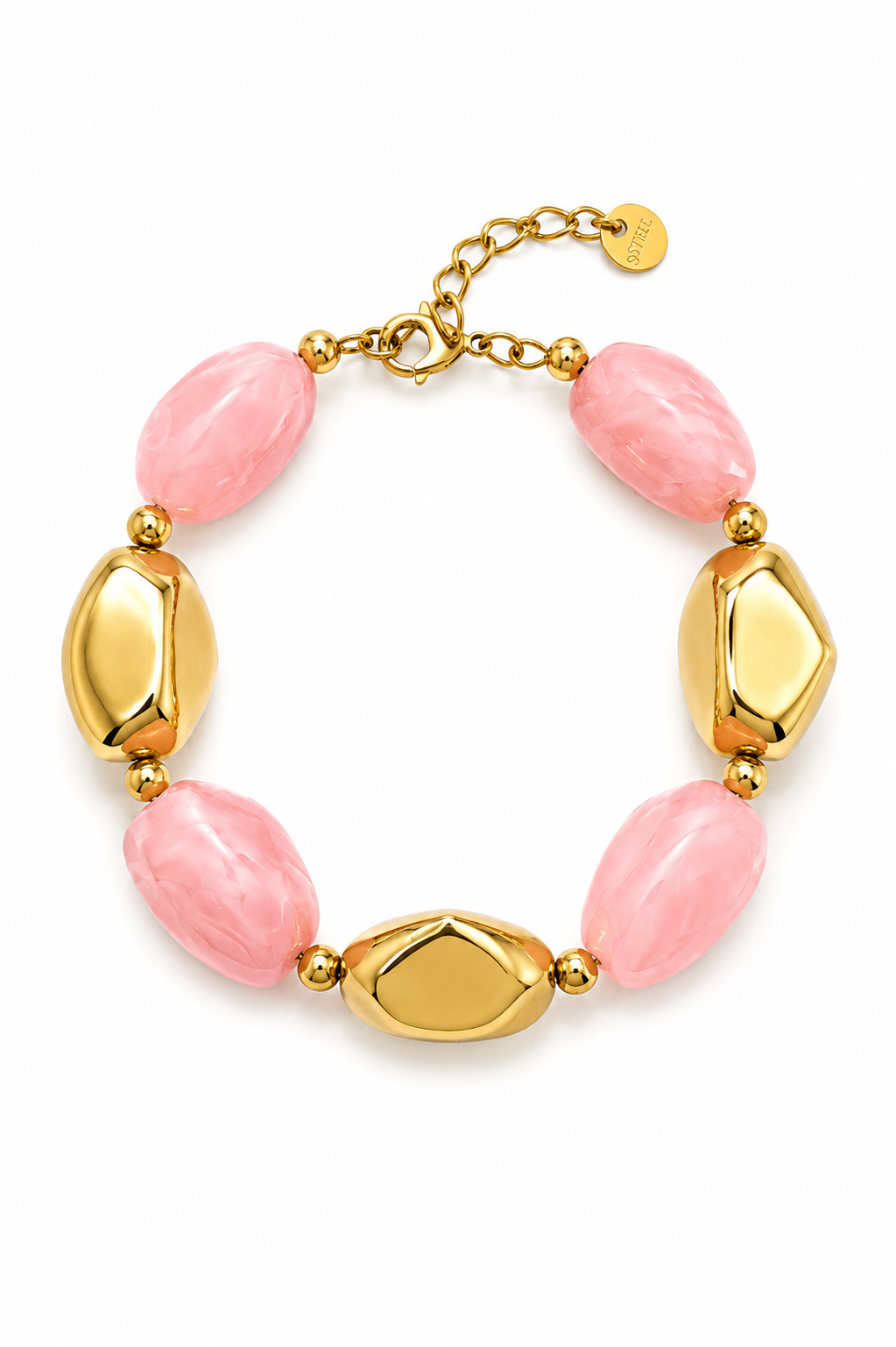 So Cute by Dimi Pebble Luxe Bracelet με χρυσά ατσάλινα στοιχεία και οβάλ pebble χάντρες σε μαρμάρινη υφή