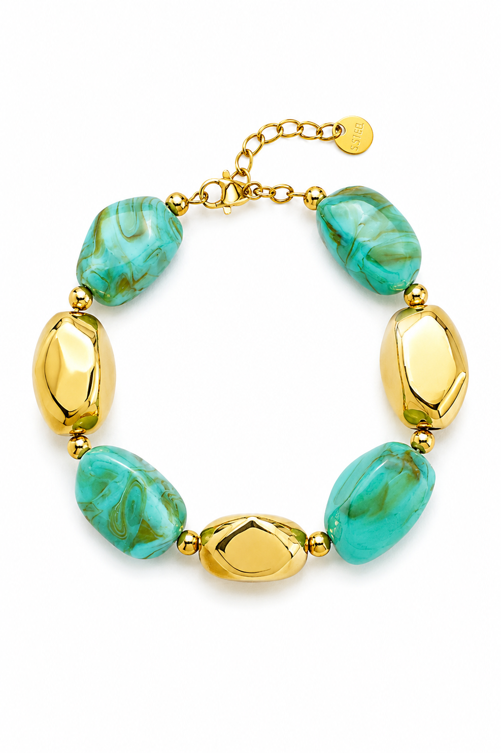 So Cute by Dimi Pebble Luxe Bracelet με χρυσά ατσάλινα στοιχεία και οβάλ pebble χάντρες σε μαρμάρινη υφή