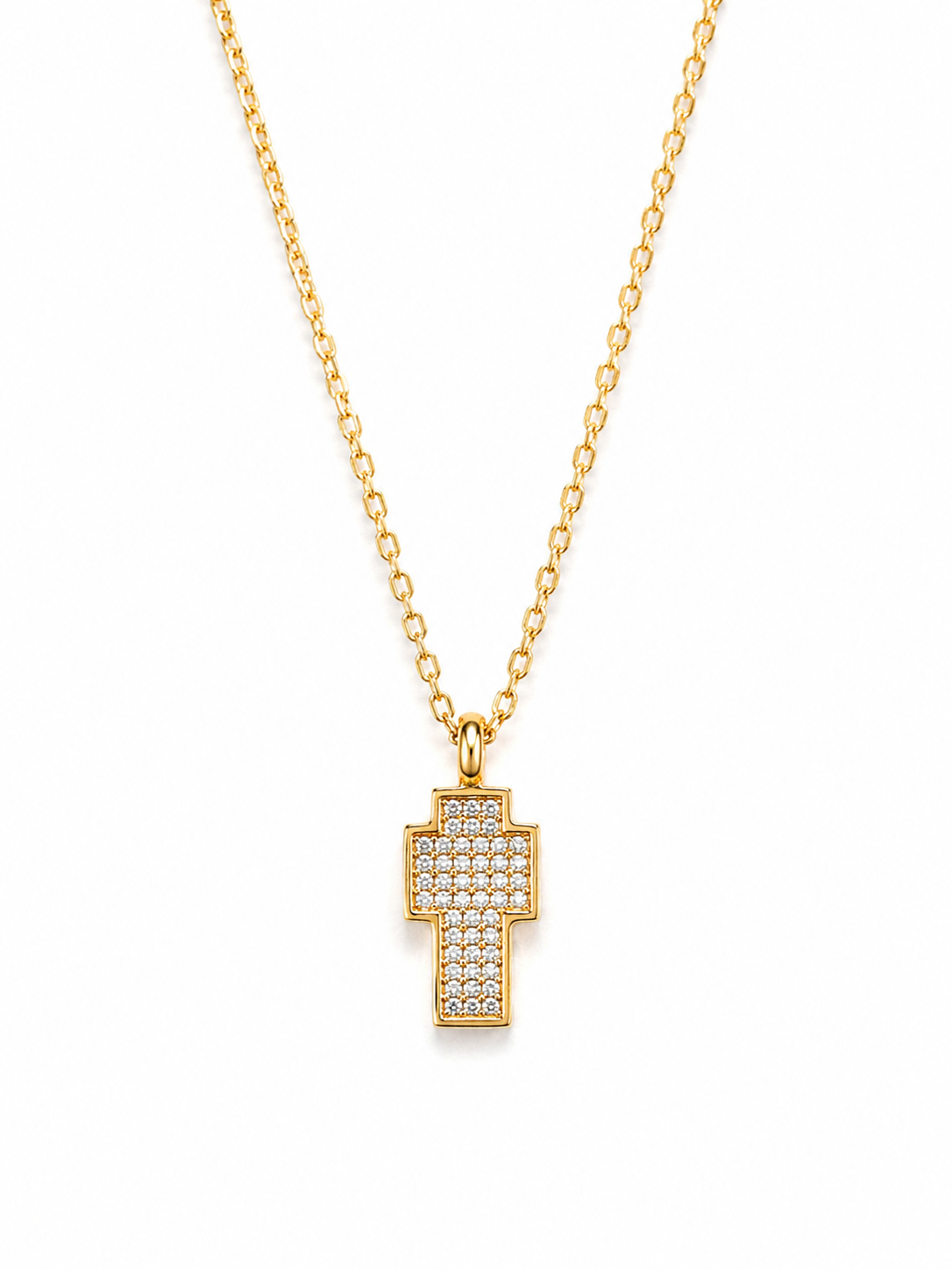 Pixel Cross Luxe Necklace ατσάλινο κολιέ με σταυρό από ζιργκόν σε χρυσό χρώμα So Cute by Dimi