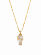 Pixel Cross Luxe Necklace ατσάλινο κολιέ με σταυρό από ζιργκόν σε χρυσό χρώμα So Cute by Dimi