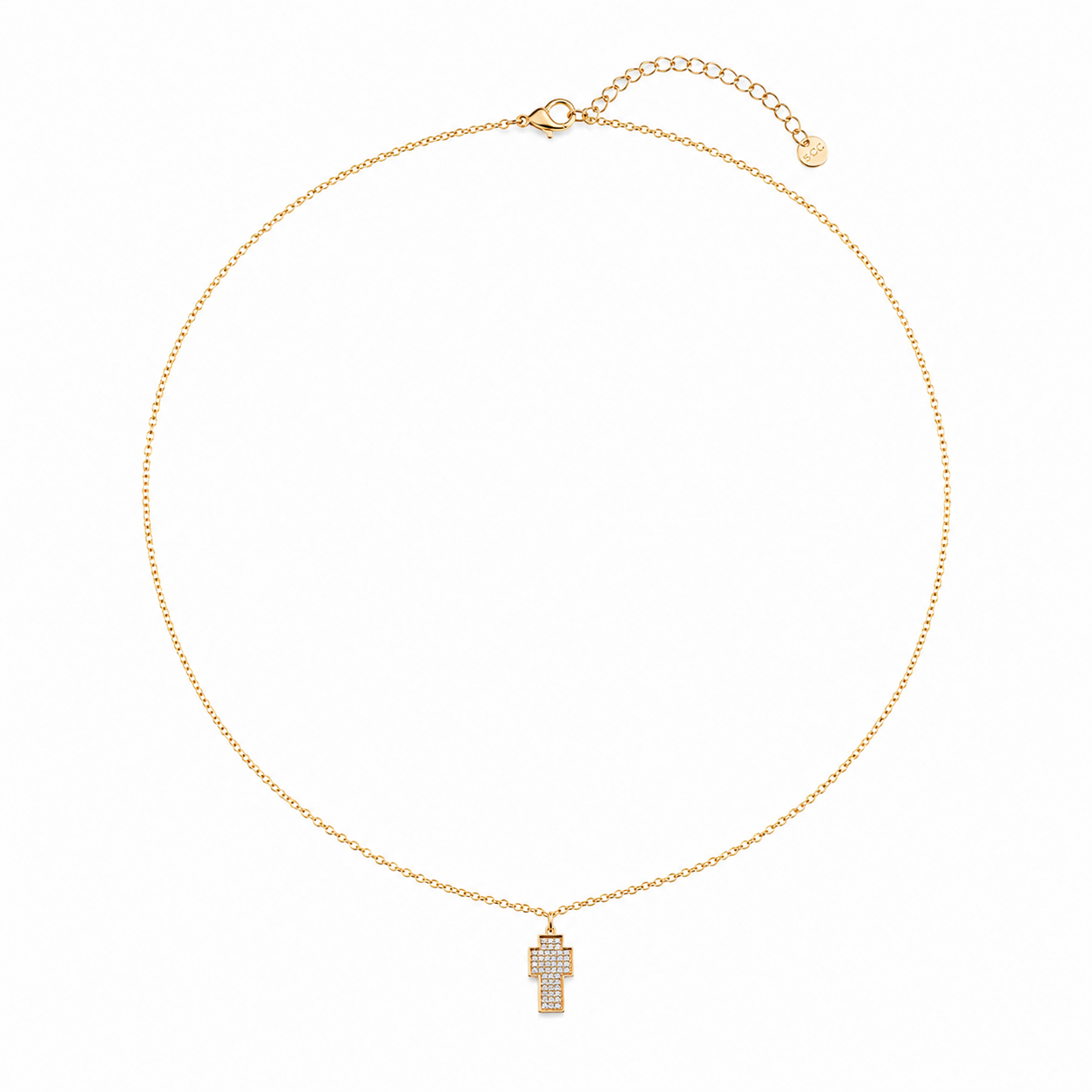 Pixel Cross Luxe Necklace ατσάλινο κολιέ με σταυρό από ζιργκόν σε χρυσό χρώμα So Cute by Dimi