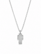 Pixel Cross Luxe Necklace ατσάλινο κολιέ με σταυρό από ζιργκόν σε ασημί χρώμα So Cute by Dimi