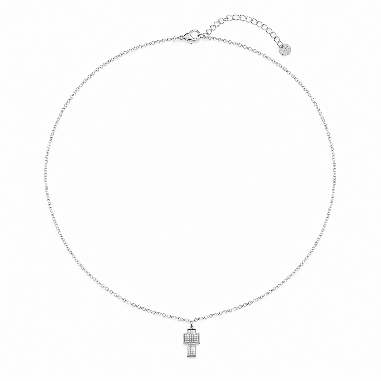 Pixel Cross Luxe Necklace ατσάλινο κολιέ με σταυρό από ζιργκόν σε ασημί χρώμα So Cute by Dimi