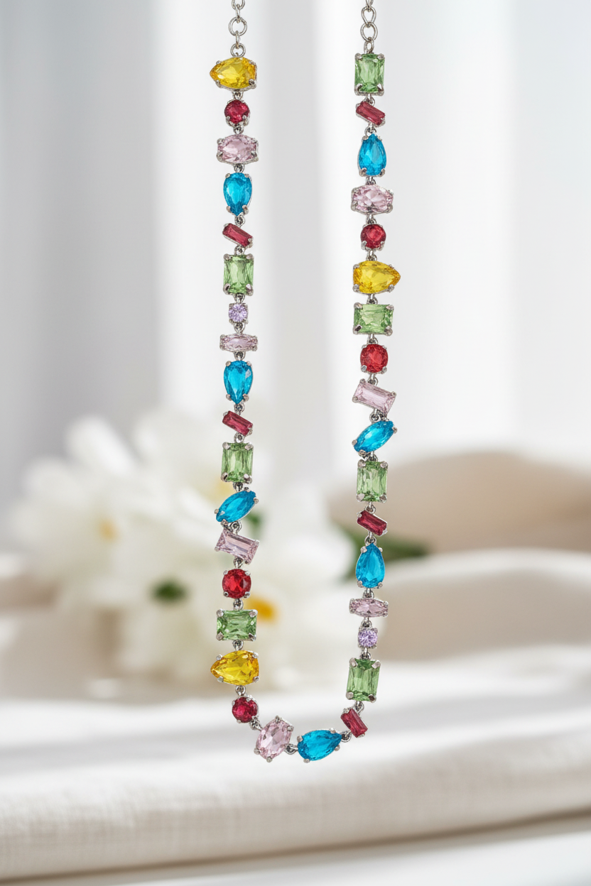Ατσάλινο choker με κρύσταλλα velmira color choker statement necklace colorful φορεμένο σε μοντέλο, So Cute by DImi