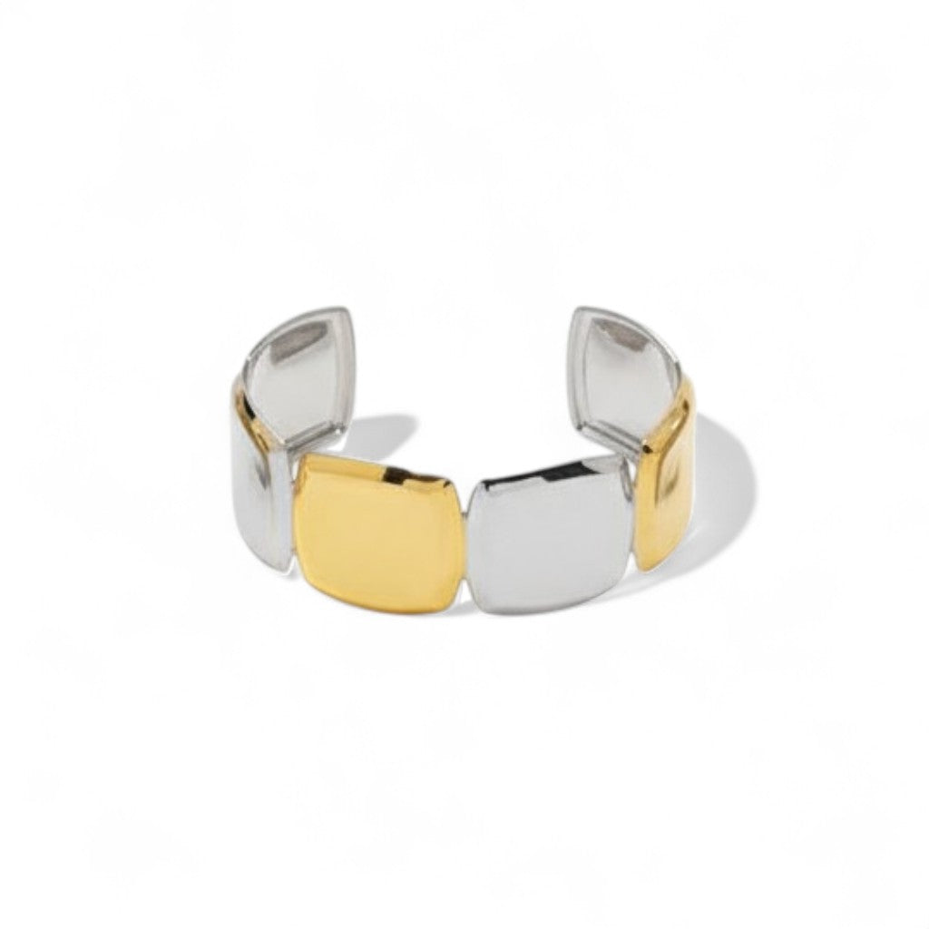 Ατσάλινο cuff βραχιόλι με γεωμετρικές πλάκες – Bold Mosaic Cuff