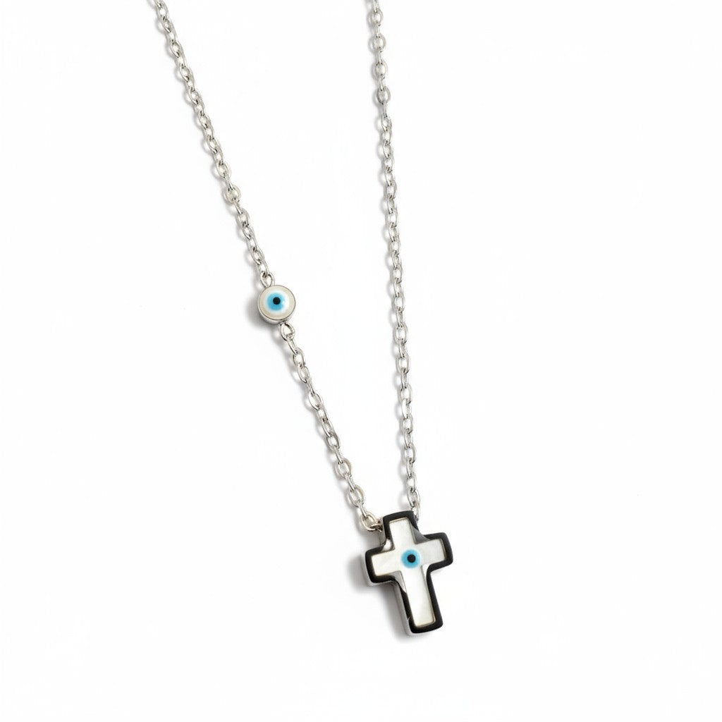 Mini Cross Eye Necklace – Ατσάλινο Κολιέ με Σμάλτο & Ματάκι | So Cute by Dimi