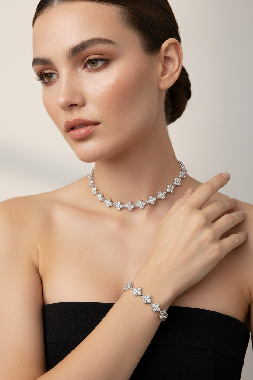 Crystal Cross Choker and Crystal Cross Bracelet – Κολιέ Τσόκερ και βραχιόλι με Σταυρούς Ζιργκόν - So Cute by Dimi