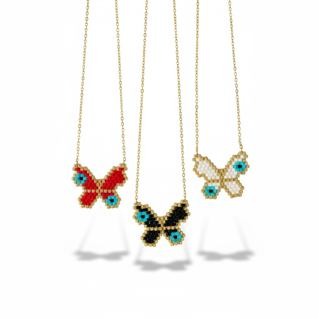 Κολιέ Butterfly Eye με πεταλούδα & μάτι από χάντρες Miyuki σε ατσάλινη αλυσίδα – So Cute by Dimi