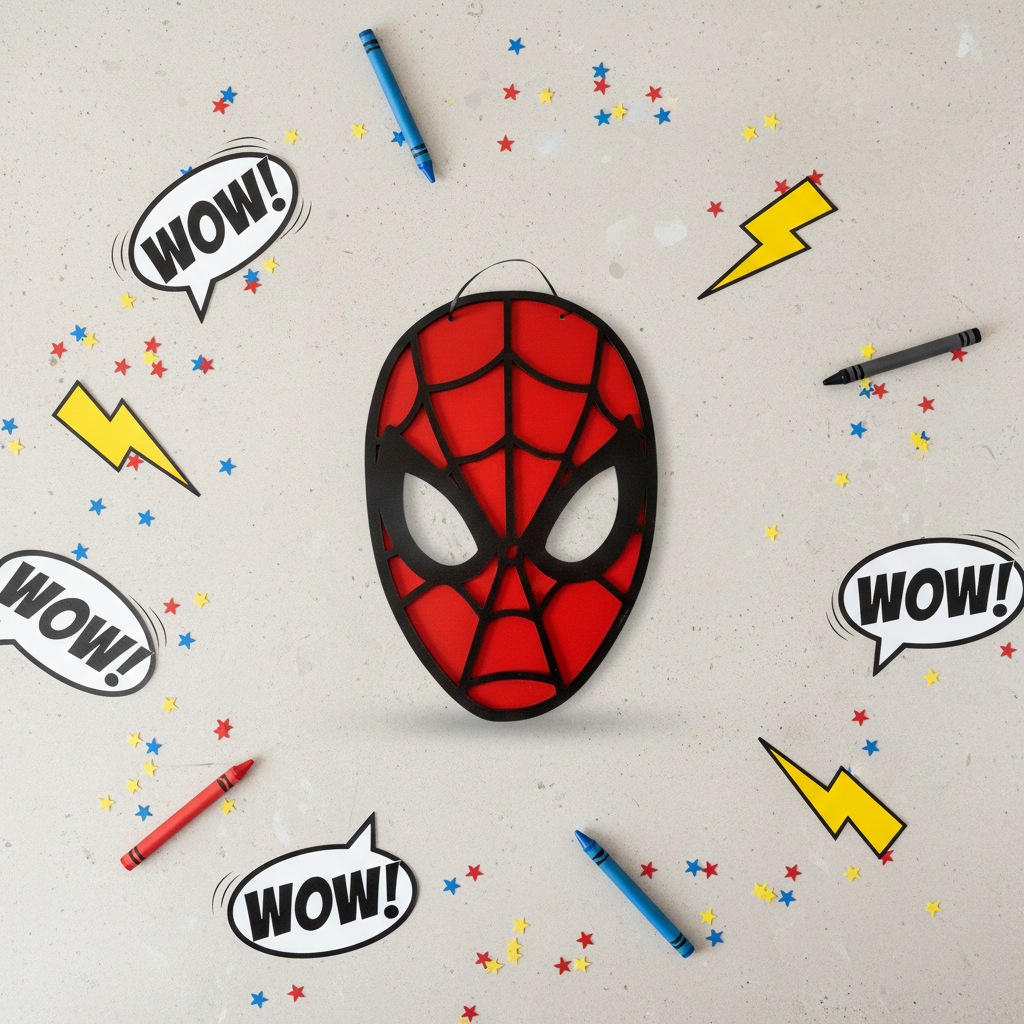 Χειροποίητο κάδρο Spiderman από κόκκινο και μαύρο πλεξιγκλάς, 30x20 cm – διακόσμηση παιδικού δωματίου