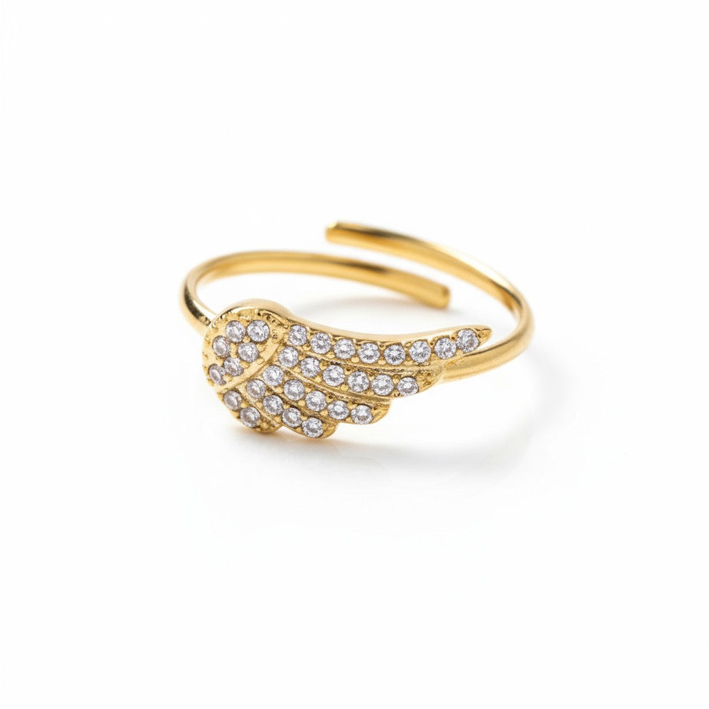 Crystal Angel Ring – Ατσάλινο Δαχτυλίδι με Φτερό Αγγέλου & Ζιργκόν | So Cute by Dimi