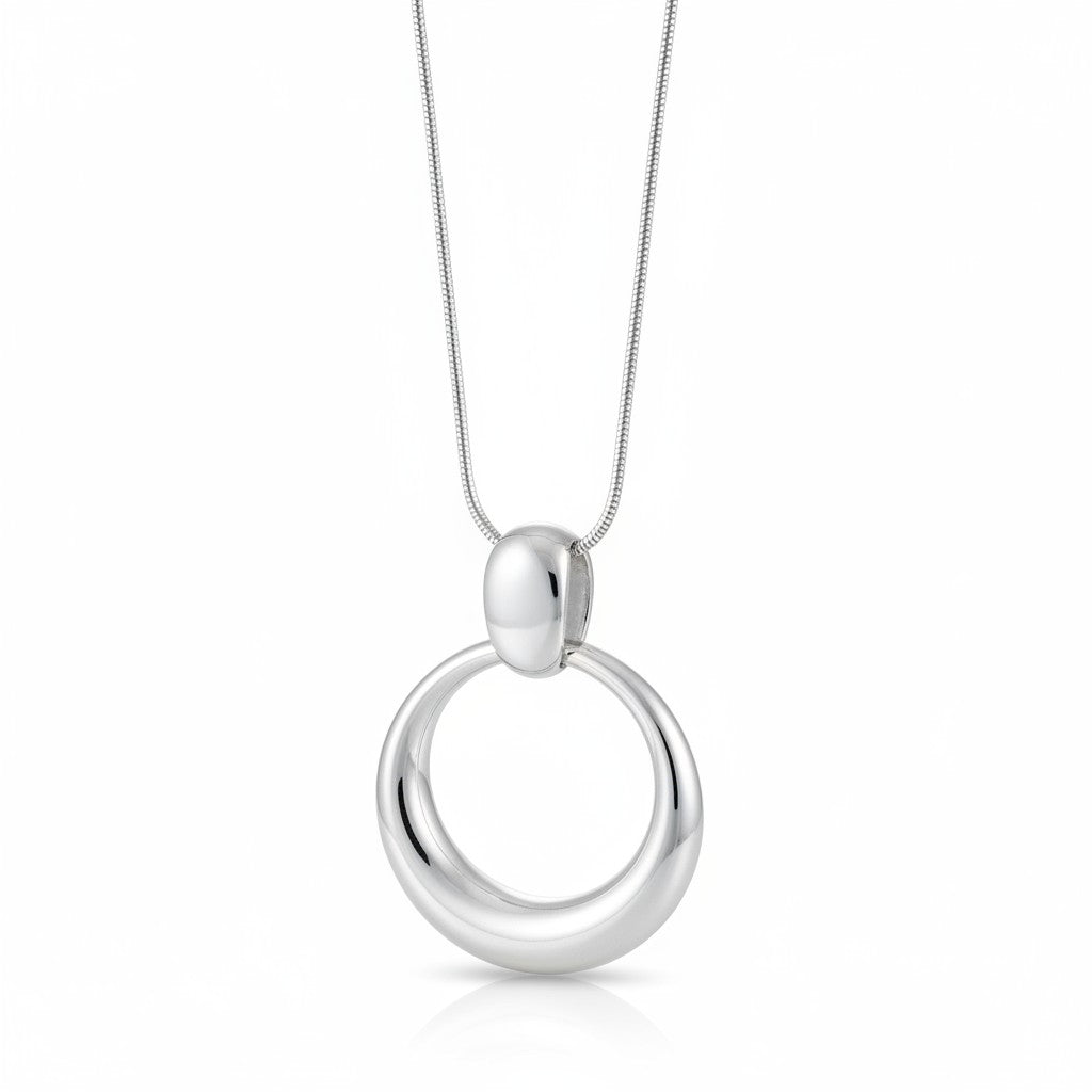 Ατσάλινο statement κολιέ με γλυπτό κυκλικό μοτίφ σε χρυσό και ασημί – Sculpted Circle Pendant So Cute by Dimi