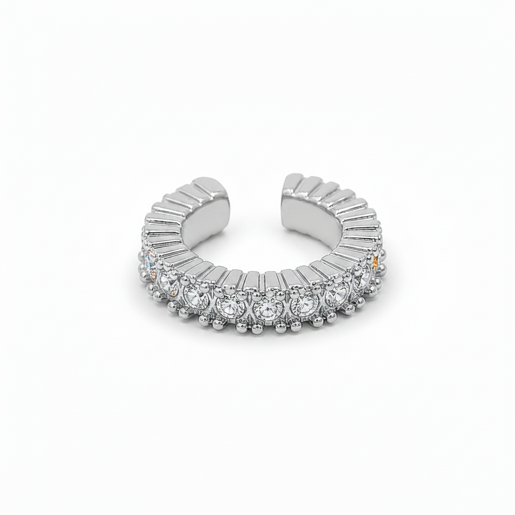 Riva Glow ear cuff ατσάλινο με ζιργκόν σε ασημί, σκουλαρίκι χωρίς τρύπα So Cute by Dimi