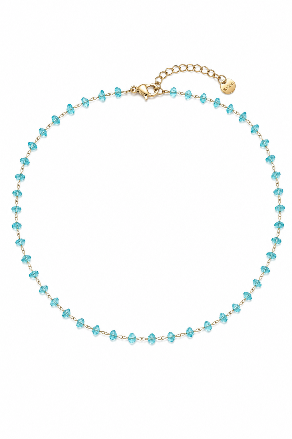 Sea Sparkle Necklace ατσάλινο χρυσό κολιέ με ακανόνιστα γαλάζια κρυσταλλάκια