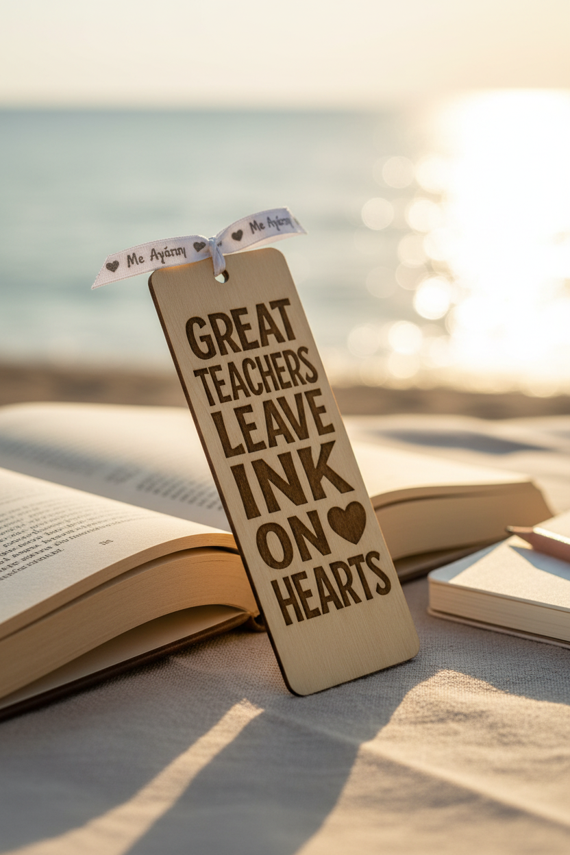 ξυλινος σελιδοδεικτης great teachers leave ink on hearts με κορδελα