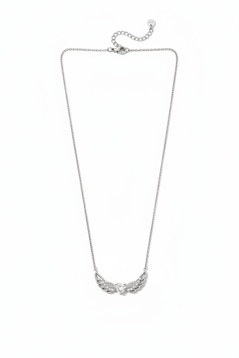heartwing necklace ατσάλινο κολιέ φτερά αγγέλου με καρδιά ζιργκόν ασημί so cute by dimi