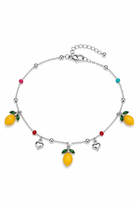 Silver stainless steel anklet with lemon charms on a white background, so cute by dimi