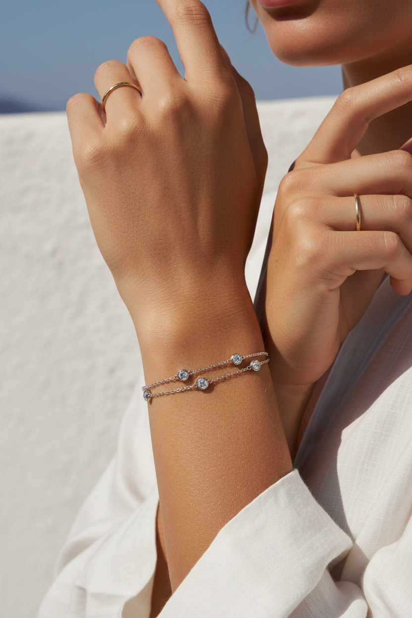 Milano Spark Bracelet βραχιόλι από ατσάλι με ζιργκόν σε χρυσό και ασημί