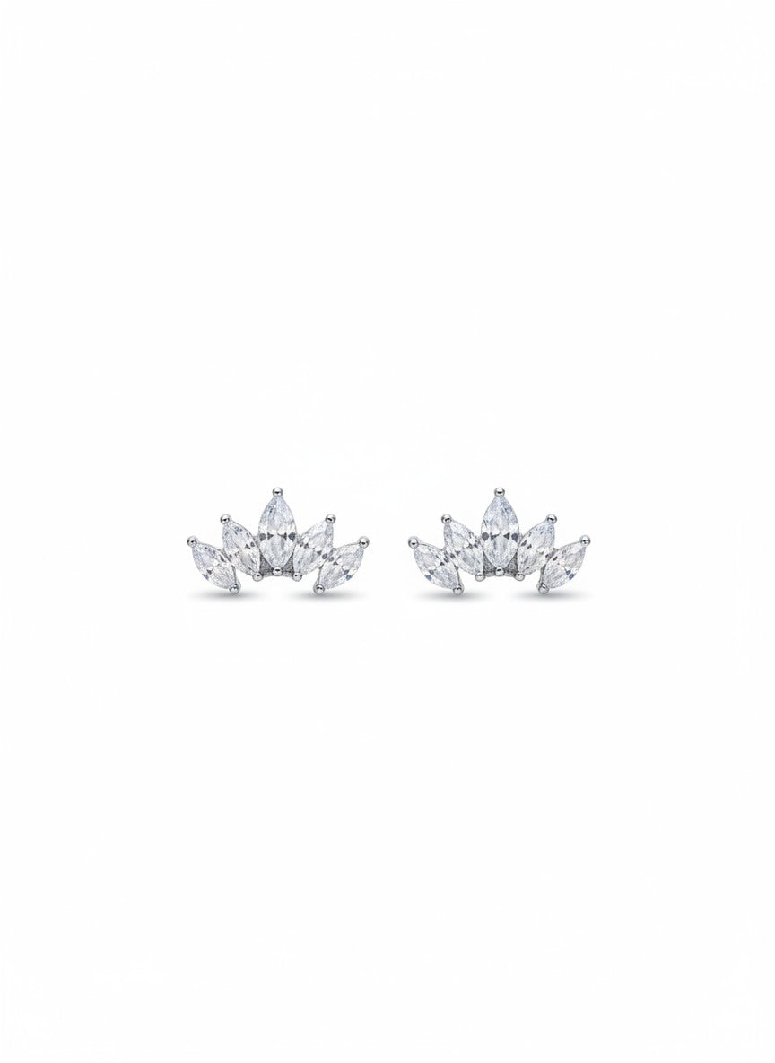 ασημί σκουλαρίκια ear climber stainless steel με marquise ζιργκόν minimal earrings