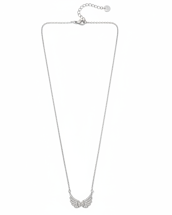 winglet necklace ατσάλινο κολιέ φτερά με ζιργκόν ασημί so cute by dimi
