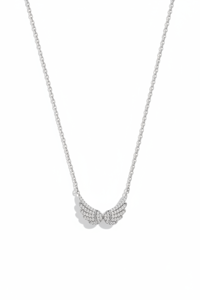 winglet necklace ατσάλινο κολιέ φτερά με ζιργκόν ασημί so cute by dimi