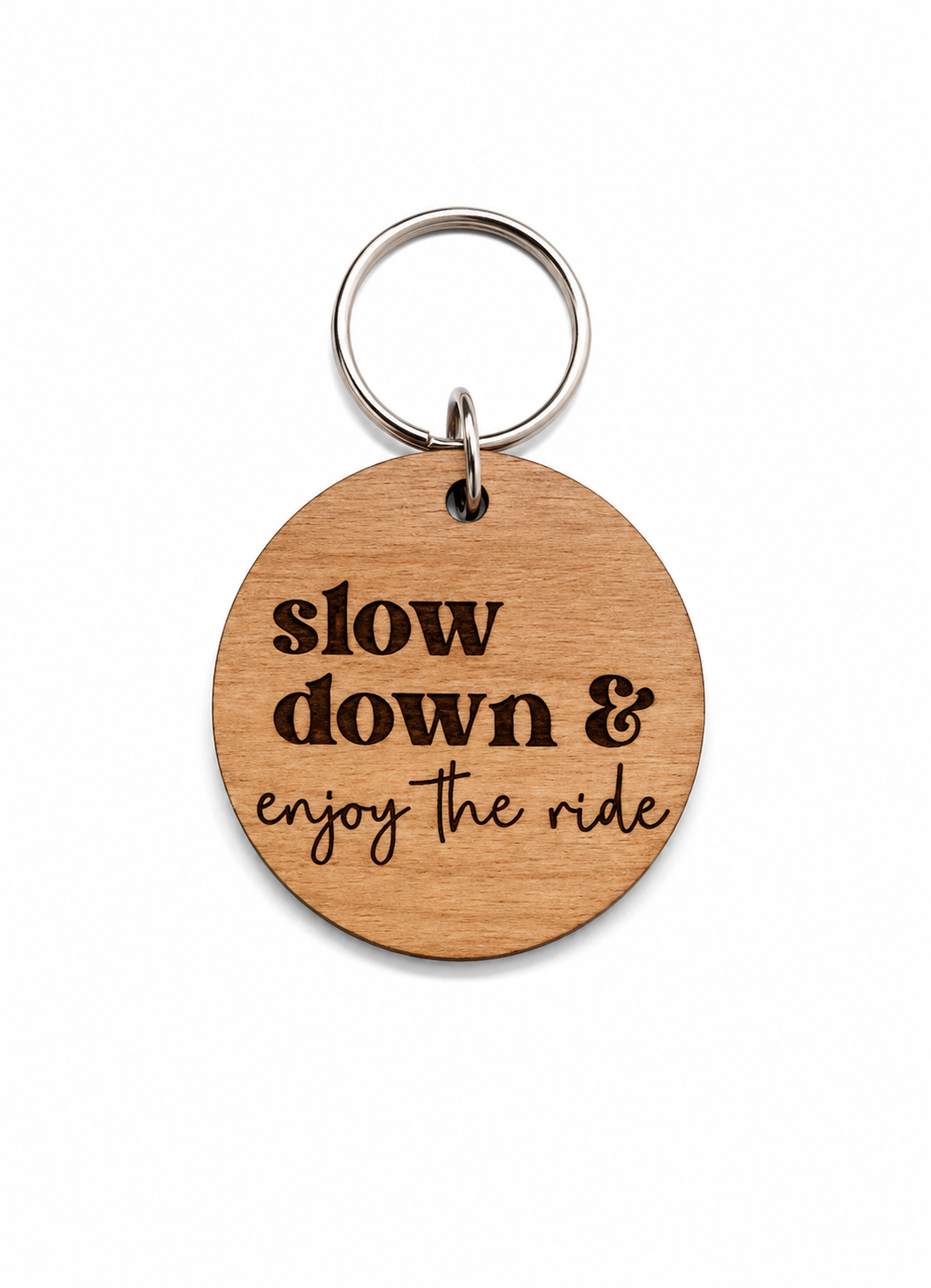 Ξύλινο μπρελόκ Slow Down & Enjoy The Ride από MDF σημύδας με χάραξη laser της So Cute by Dimi.