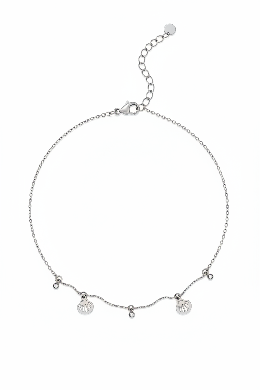 Ατσάλινο βραχιόλι ποδιού ασημί με κοχύλια shell charms So Cute by Dimi