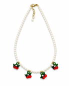Sweet Cherry Pearl Necklace με γυάλινες πέρλες και κρεμαστά κερασάκια σε λευκό φόντο