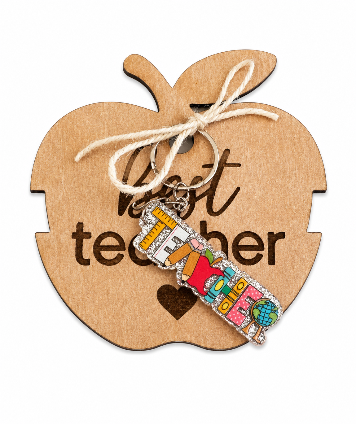 Teacher Vibes Keychain acrylic μπρελόκ “Teach” για δασκάλα με ξύλινο μήλο μαγνητάκι best teacher και πολύχρωμο σχέδιο