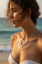 κολιέ με κοχύλια και αστερίες σε  ασημί stainless steel So Cute by Dimi