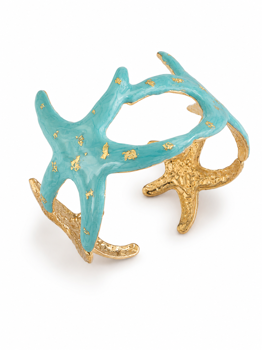 Coral Reef Cuff ατσάλινο statement βραχιόλι με χρυσούς αστερίες και glossy enamel λεπτομέρειες σε τυρκουάζ 