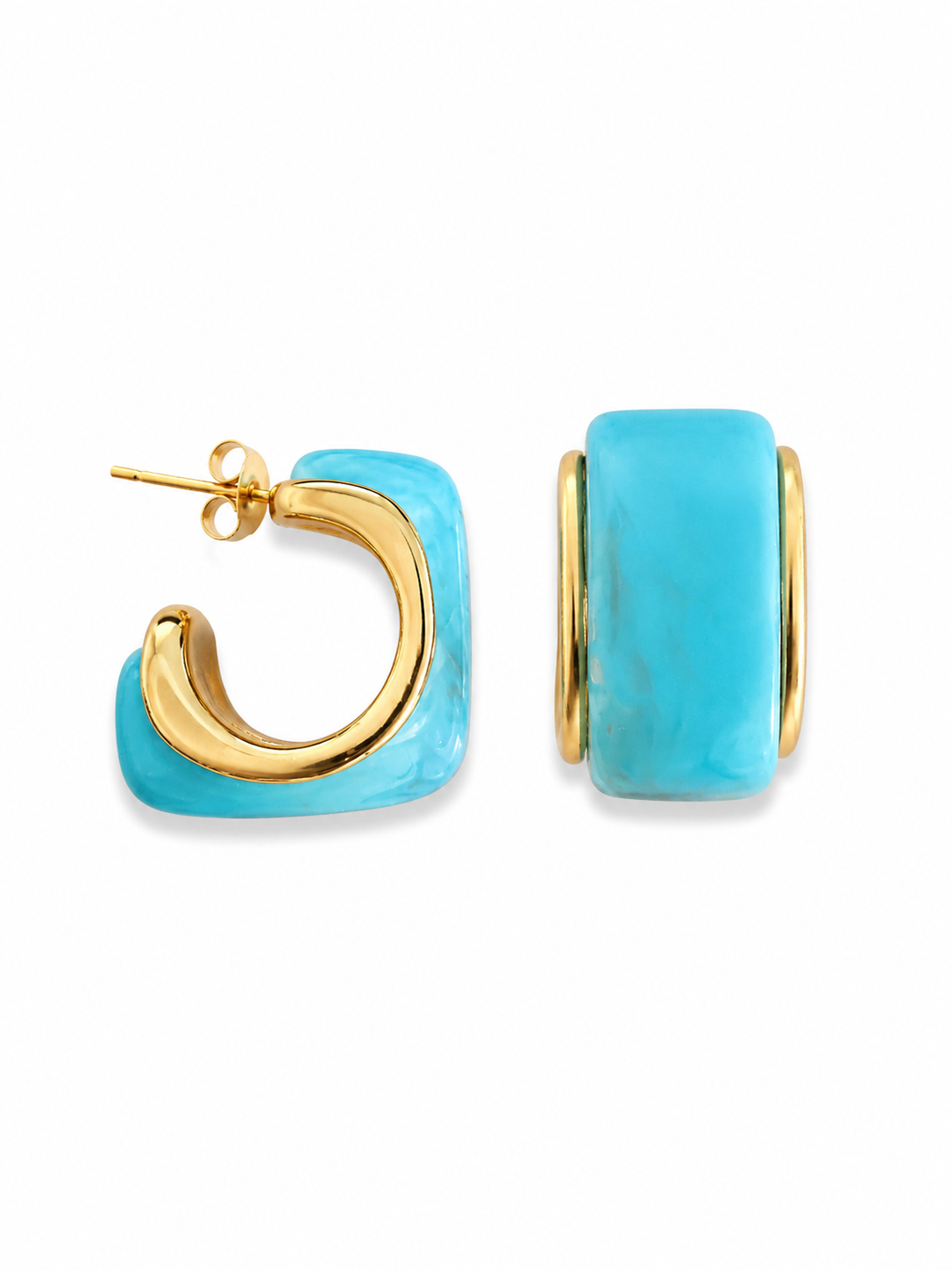 Ατσάλινα Gelato Hoops Earrings 2 εκ. με pastel marble resin λεπτομέρεια και χρυσό τελείωμα σε λευκό φόντο