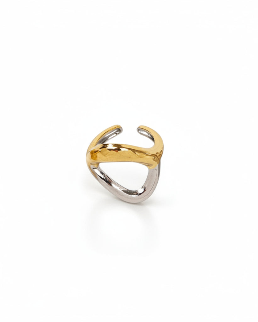 Two-tone stainless steel modern ring on a white background, So Cute by DImi