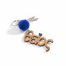 Ξύλινο χειροποίητο μπρελόκ «Θείος» με μπλε πον πον και γκλίτερ καρδούλα – So Cute by Dimi