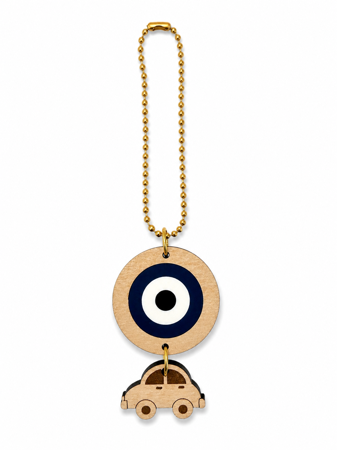 Ξύλινο γούρι αυτοκινήτου μάτι μπλε Urban Mati Car Charm Wooden Edition με αυτοκινητάκι