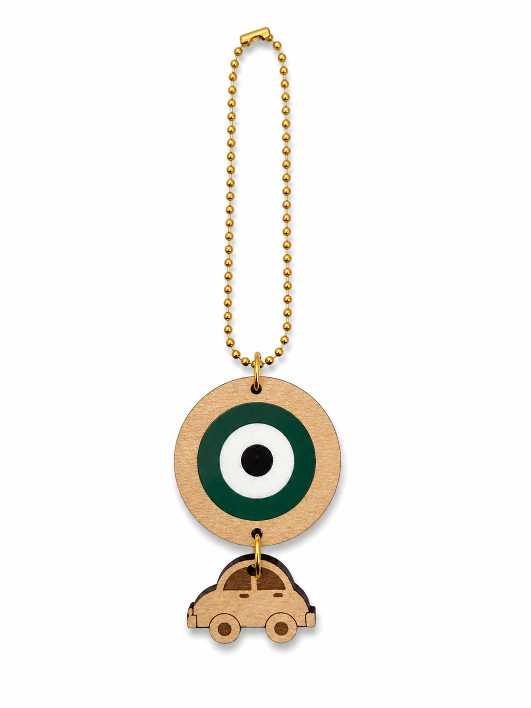 Ξύλινο γούρι αυτοκινήτου μάτι πράσινο Urban Mati Car Charm Wooden Edition με αυτοκινητάκι