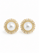 VALERIQUE Pearl Earrings ατσάλινα χρυσά σκουλαρίκια με πέρλα και baguette ζιργκόν σε luxury glamorous σχέδιο