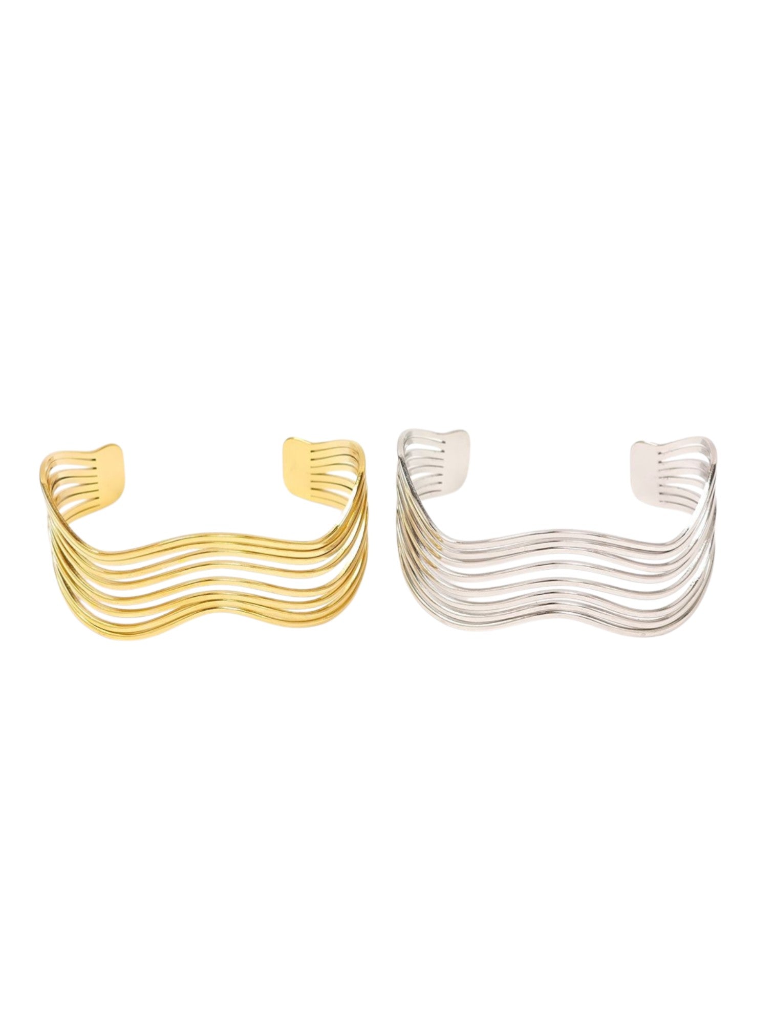 Gold and silver stainless steel wave cuff bracelet open bangle modern geometric jewelry