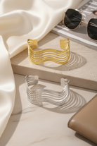 Gold and silver stainless steel wave cuff bracelet open bangle modern geometric jewelry