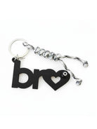 Keychain with 'bro' letters and heart symbol on a white background