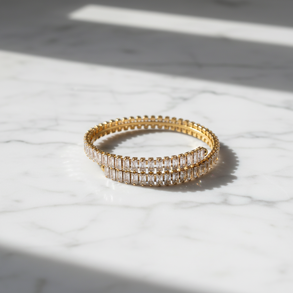 Wrapa cuff bracelet ατσάλινο χρυσό open βραχιόλι με ζιργκόν σε marble επιφάνεια, so cute by dimi