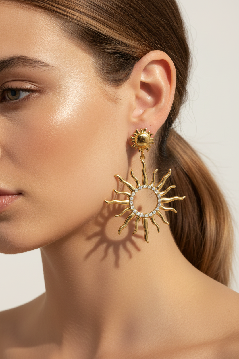 Σκουλαρίκια ήλιος stainless steel χρυσά statement summer Heliora Sun Drop, So Cute by DImi