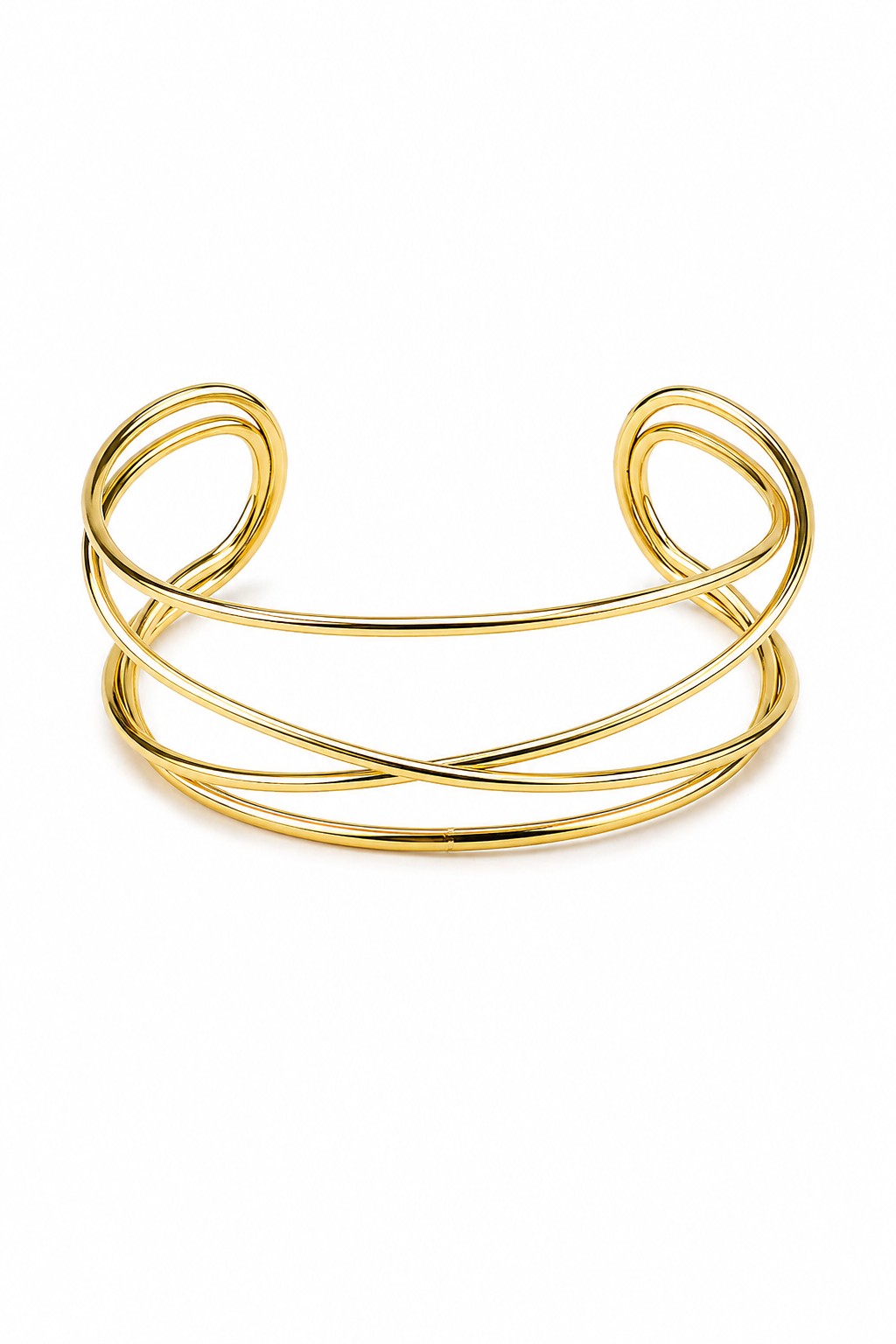 Ατσάλινο cuff βραχιόλι Flow Line σε χρυσό με minimal καμπύλες γραμμές So Cute by Dimi