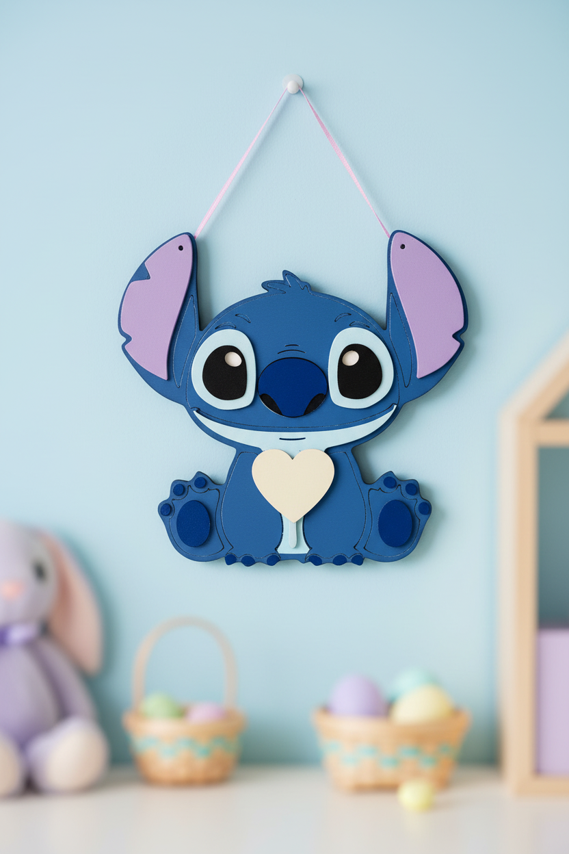 Χειροποίητο ξύλινο κάδρο Stitch, με πλεξιγκλάς λεπτομέρειες So Cute by Dimi