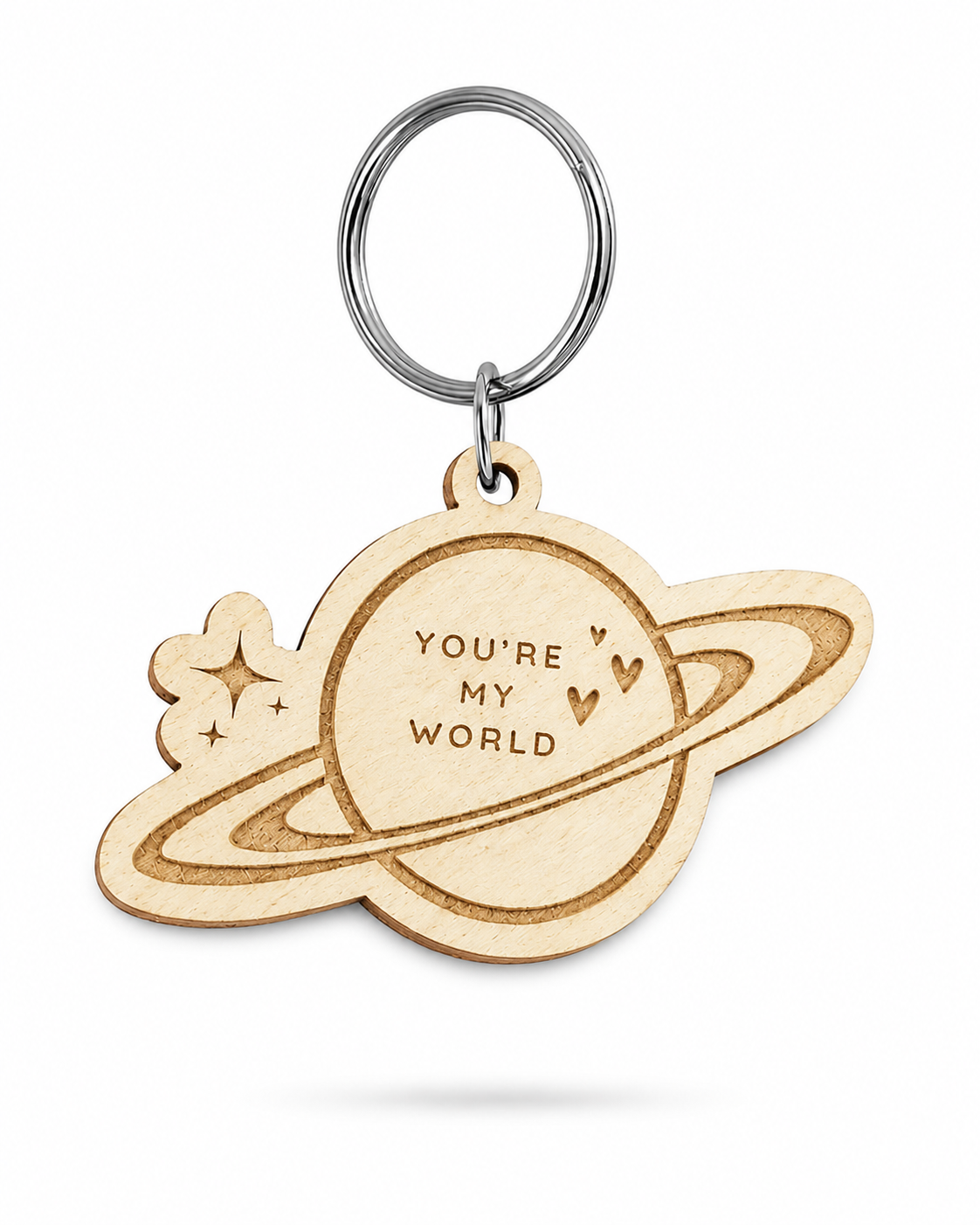 Ξύλινο μπρελόκ You're My World σε σχέδιο πλανήτη Κρόνου από MDF με χάραξη laser από τη So Cute By Dimi.